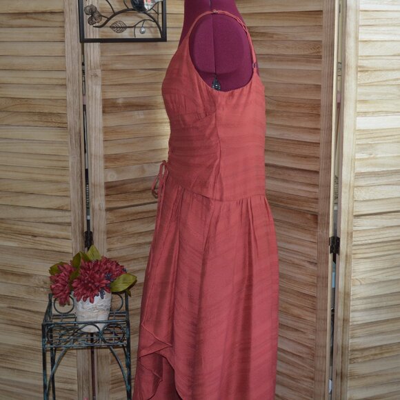 BCBGMaxazria M Asymmetrical Dress Lace Up Corset Type Front Terracotta - Picture 4 of 8